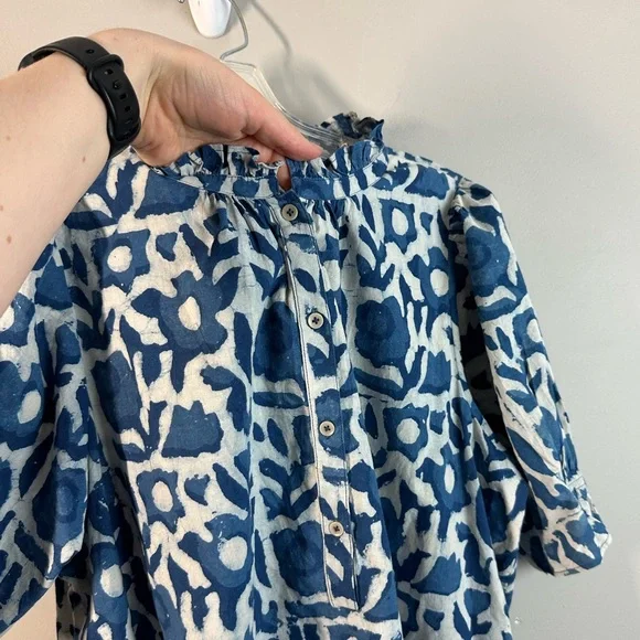 Apiece Apart Lumina Popover Batik Floral Indigo Hand Dyed Cotton Oversized SizeL - Picture 14 of 16